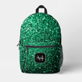 Smaragdgrüne Imitate Glitzern Glitzern Monogram Bedruckter Rucksack (Vorderseite)