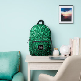 Smaragdgrüne Imitate Glitzern Glitzern Monogram Bedruckter Rucksack