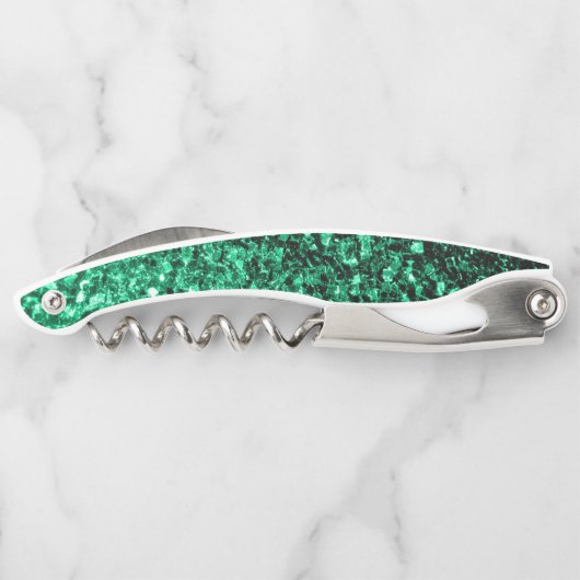 Smaragdgrüne Imitate Glitzern Glitzern Monogram Kellnermesser (Rückseite)