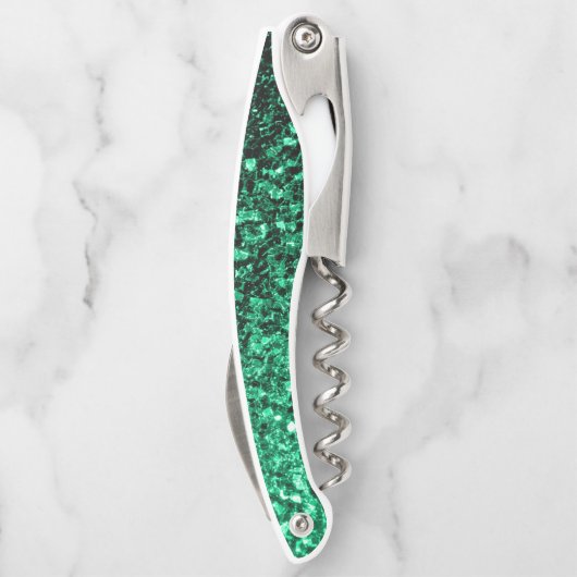 Smaragdgrüne Imitate Glitzern Glitzern Monogram Kellnermesser (Rückseite)