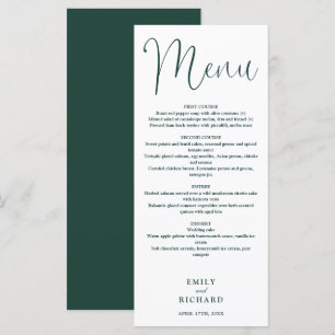 Smaragdgrüne Kalligrafie-Schrift Hochzeit Menükarte