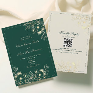 Smaragdgrüne klassische QR-Code-Hochzeit Einladung