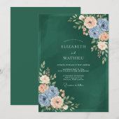 Smaragdgrüne königliche botanische Hochzeit Einladung (Vorne/Hinten)