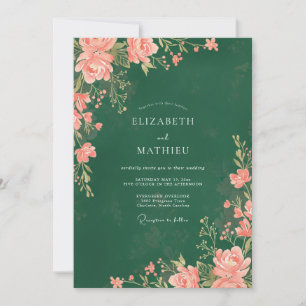 Smaragdgrüne Korallenblatt-Hochzeit Einladung