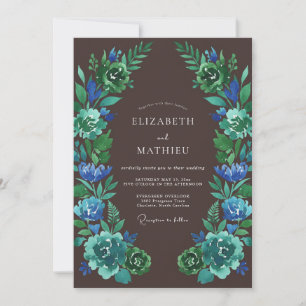 Smaragdgrüne künstlerische Floral-Hochzeit Einladung