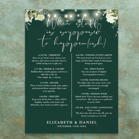 Smaragdgrüne Lichterkette Florale Hochzeitsplanung Poster