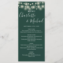 Smaragdgrüne Lichterkette Hochzeitsmenü Signatur