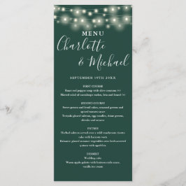 Smaragdgrüne Lichterkette Hochzeitsmenü Signatur Menükarte