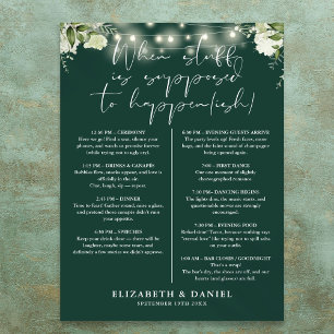 Smaragdgrüne Lichterketten Florales Hochzeitsprogr Poster