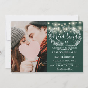 Smaragdgrüne Lichterketten-Foto-Hochzeit Alles in  Einladung