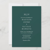 Smaragdgrüne Minimal-Monogramm-Hochzeit Einladung (Vorderseite)