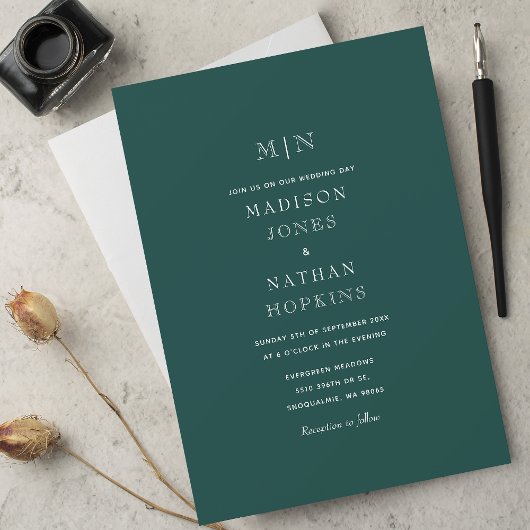 Smaragdgrüne Minimal-Monogramm-Hochzeit Einladung