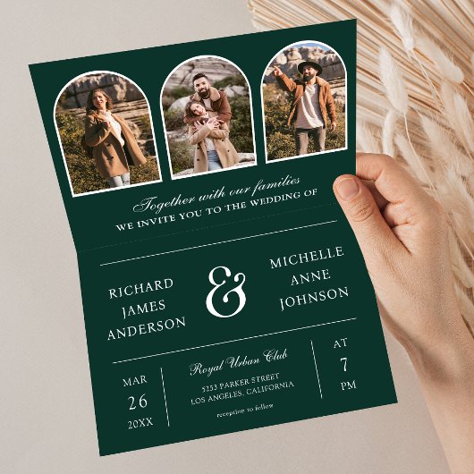 Smaragdgrüne minimale Arch Photo QR-Code Hochzeit Einladung