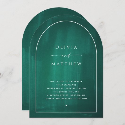 Smaragdgrüne, minimalistische geometrische Bogenho Einladung (Vorne/Hinten)