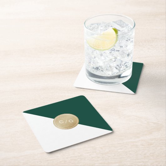 Smaragdgrüne minimalistische moderne Hochzeitsmono Rechteckiger Pappuntersetzer (Vor Ort)