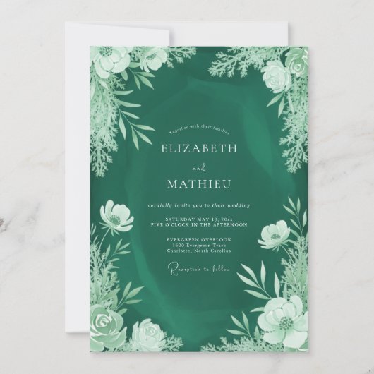 Smaragdgrüne Minzblatt-Hochzeit Einladung (Vorderseite)