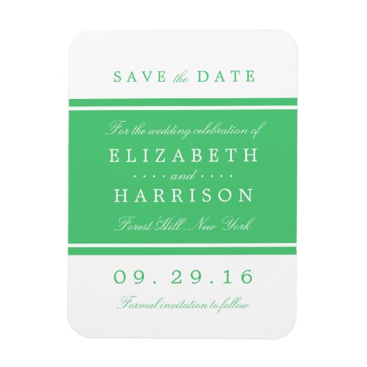 Smaragdgrüne moderne Hochzeiten retten das Datum Magnet (Vertikal)