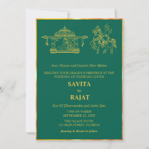 Smaragdgrüne moderne indische Hochzeit  Einladung