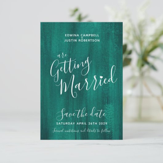 Smaragdgrüne moderne Kunst speichern Datumskarten Save The Date (Stehend Vorderseite)