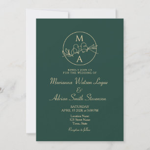 Smaragdgrüne Monogramm-Hochzeit Einladung
