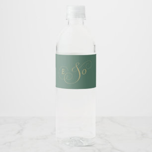 Smaragdgrüne Monogramm-Hochzeit Wasserflaschenetikett