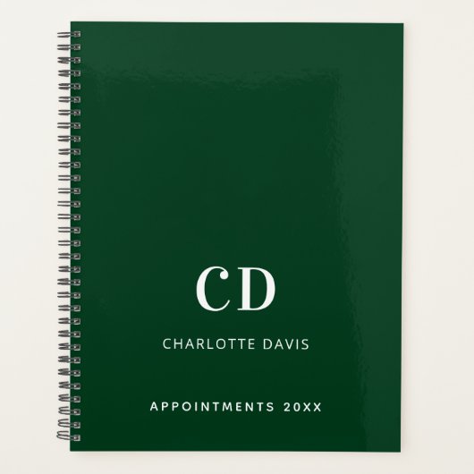 Smaragdgrüne Monogramm-Initialen 2026 Planer (Vorderseite)