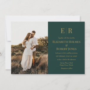 Smaragdgrüne Monogramm-Paar-Foto-Hochzeit  Einladung