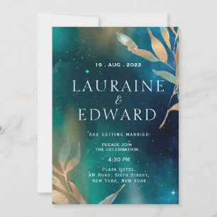 Smaragdgrüne Nebel Galaxie Nachthimmel Goldene Fol Einladung