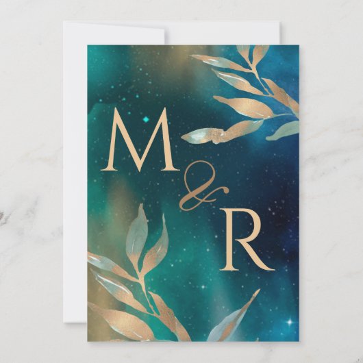 Smaragdgrüne Nebel Galaxie Nachthimmel Goldene Fol Einladung (Rückseite)