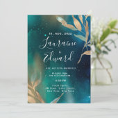 Smaragdgrüne Nebel Galaxie Nachthimmel Goldene Fol Einladung (Stehend Vorderseite)