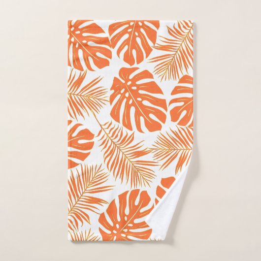 Smaragdgrüne, orangefarbene tropische Blätter und Badhandtuch Set (Handtuch)
