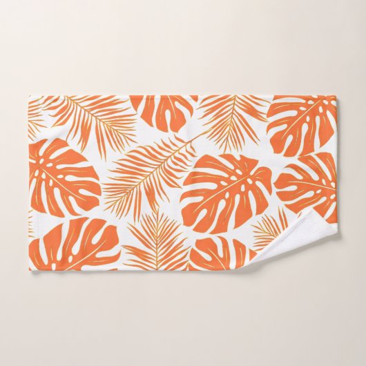 Smaragdgrüne, orangefarbene tropische Blätter und Badhandtuch Set (Handtuch)