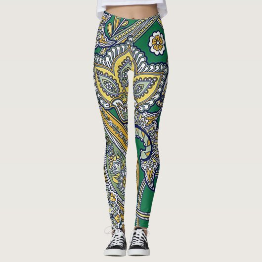 Smaragdgrüne Paisley-Leggings Leggings (Vorderseite)