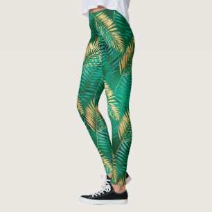Smaragdgrüne Palmblätter Helle goldene Dschungel Leggings