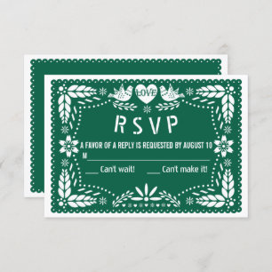 Smaragdgrüne Papel picado Liebesvogelhochzeit RSVP Karte