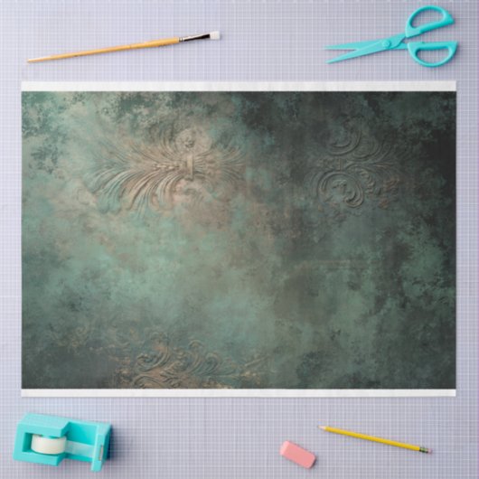 Smaragdgrüne Patina, verwitterte Damast-Textur Seidenpapier (Basteln)