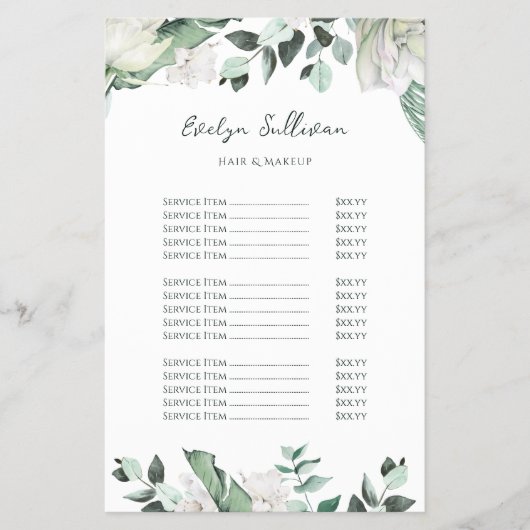 smaragdgrüne Preisliste Flyer (Vorne)