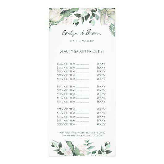 smaragdgrüne Preisliste Werbekarte (Vorne)