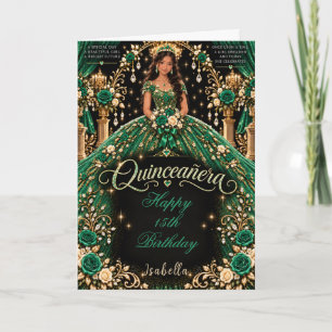 Smaragdgrüne Quinceañera-Feier Karte