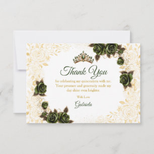 Smaragdgrüne Quinceañera Goldene Tiara Rosen Dankeskarte