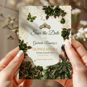 Smaragdgrüne Quinceañera Goldene Tiara Schmetterli Save The Date