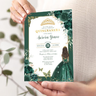 Smaragdgrüne Quinceañera Prinzessin Mis Quince Ano Einladung