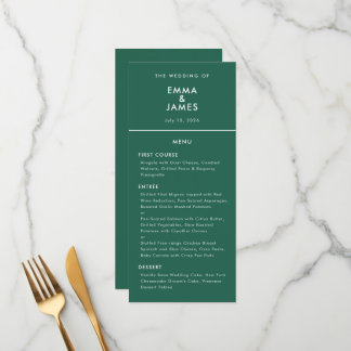 Smaragdgrüne Reverse-Et-Zeichen-Hochzeit | Elegant Menükarte