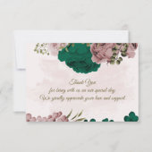 smaragdgrüne rosa Blume botanische Hochzeit Dankeskarte (Vorderseite)