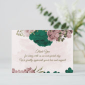 smaragdgrüne rosa Blume botanische Hochzeit Dankeskarte (Stehend Vorderseite)