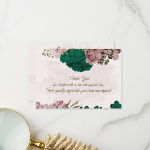 smaragdgrüne rosa Blume botanische Hochzeit Dankeskarte
