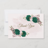 smaragdgrüne rosa Blume botanische Hochzeit Dankeskarte (Vorderseite)