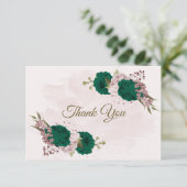 smaragdgrüne rosa Blume botanische Hochzeit Dankeskarte (Stehend Vorderseite)