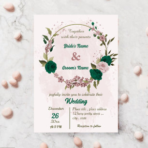 smaragdgrüne rosa Blume botanische Hochzeit Einladung