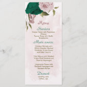 smaragdgrüne rosa Blume botanische Hochzeit Menükarte (Vorderseite)